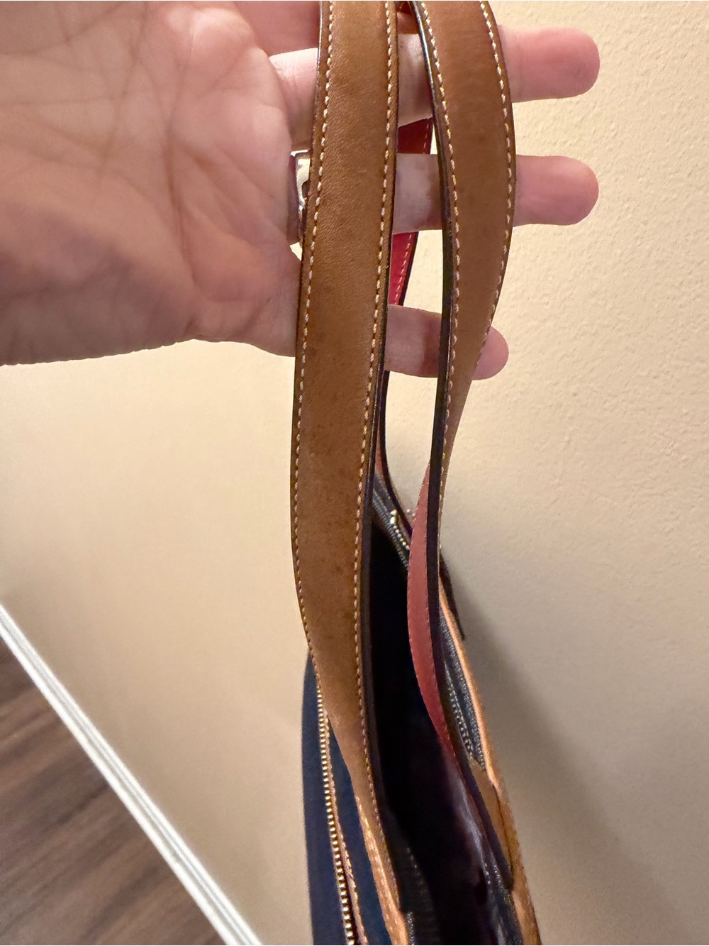 Coach Vintage 2003 Navy Denim Tote with Red & Brown Leather Trim style 6866 - Picture 7 of 16